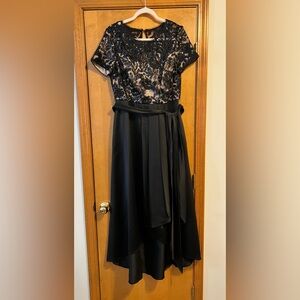 R&M Richards Black and Tan One Shoulder A-Line Dress